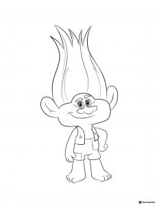 Trolls character wearing overalls posing coloring page