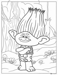Trolls character with crossed arms in forest coloring