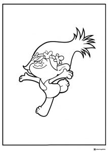Trolls character with eyes closed dancing coloring