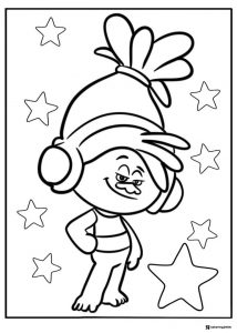 Trolls character with headphones and stars coloring