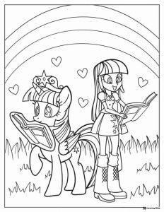 Twilight Sparkle reading Equestria Girls coloring