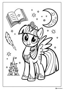 Twilight Sparkle with castle book moon coloring