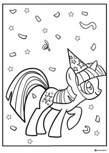 Twilight Sparkle with party hat and confetti