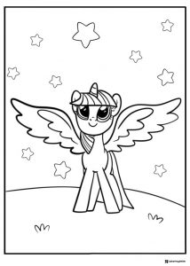 Twilight Sparkle with wings and stars coloring