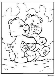 Two Care Bears Coloring Page Hugging Happily