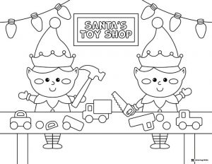 Two Elves Making Toys Coloring Sheet