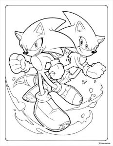 Two Sonics Running Coloring Page with energy trails
