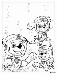 Underwater Adventure Coloring Page with Three Pups