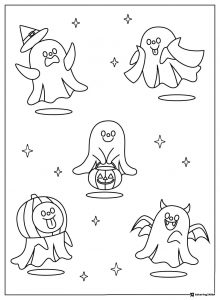 Various cute ghosts and a devil ghost coloring page