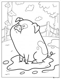 Waddles the pig in mud coloring page
