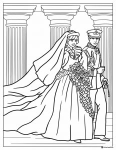 Wedding Couple Coloring Page with Columns Background