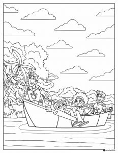 Wild Kratts crew in a boat coloring page