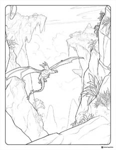 Wings of Fire Dragon Flying Through Mountains Coloring Sheet