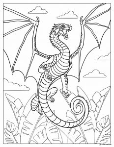 Wings of Fire Dragon Flying over Jungle Coloring Sheet
