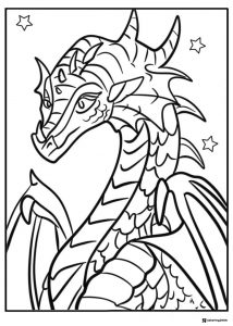 Wings of Fire Dragon Head with Stars Coloring Page