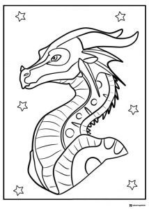 Wings of Fire Dragon Head with Stars Coloring Sheet