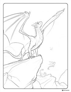Wings of Fire Dragon on Mountain Peak Coloring Page