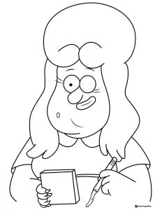 Woman writing on a notepad coloring sheet