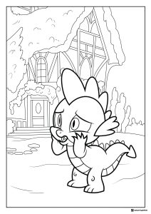 Worried Spike in front of house coloring page