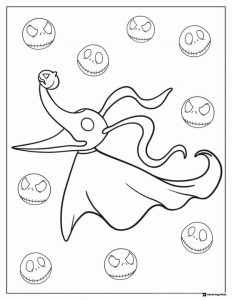 Zero the Ghost Dog Coloring Sheet with Skulls