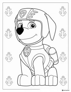 Zuma Coloring Page with Helmet and Anchors Background